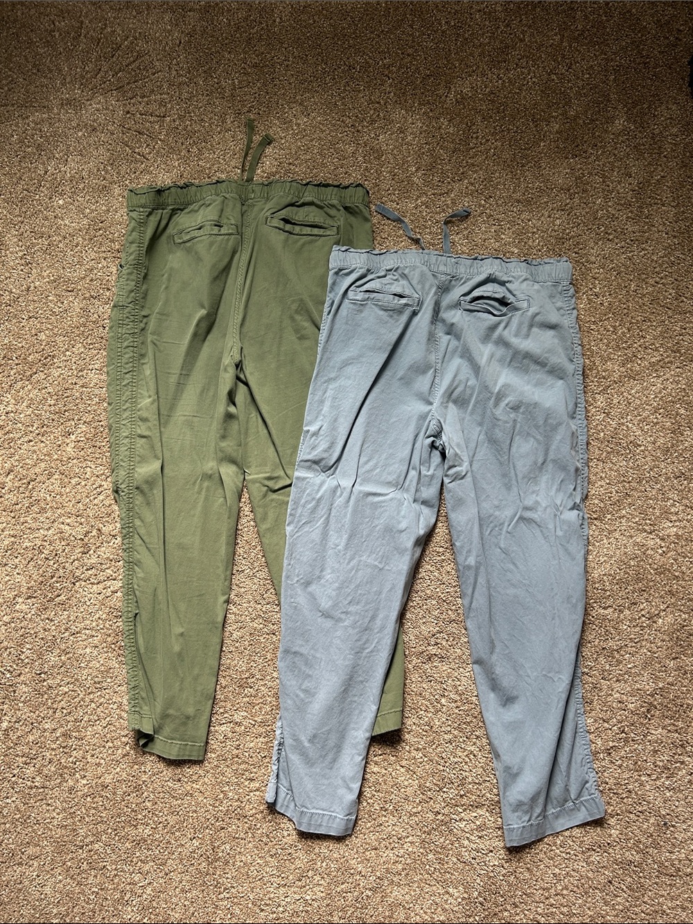 TWO Sonoma Olive and Light Grayish Blue Casual Cropped Drawstring Pants, Size L - Picture 2 of 6